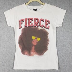 Popular Sports‎ Fierce Shirt Womens Large L White Afro Woman Graphic Tee Cotton